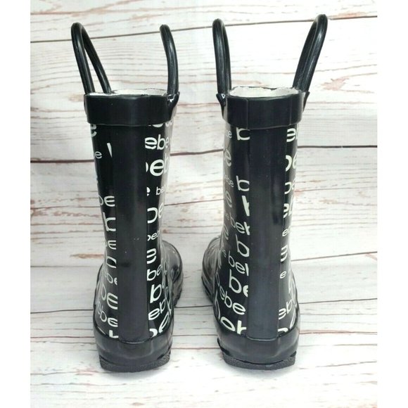 Girls Designer BeBe Graphics L 9/10 25 #121229 Black And White Rain Boots - Picture 5 of 12